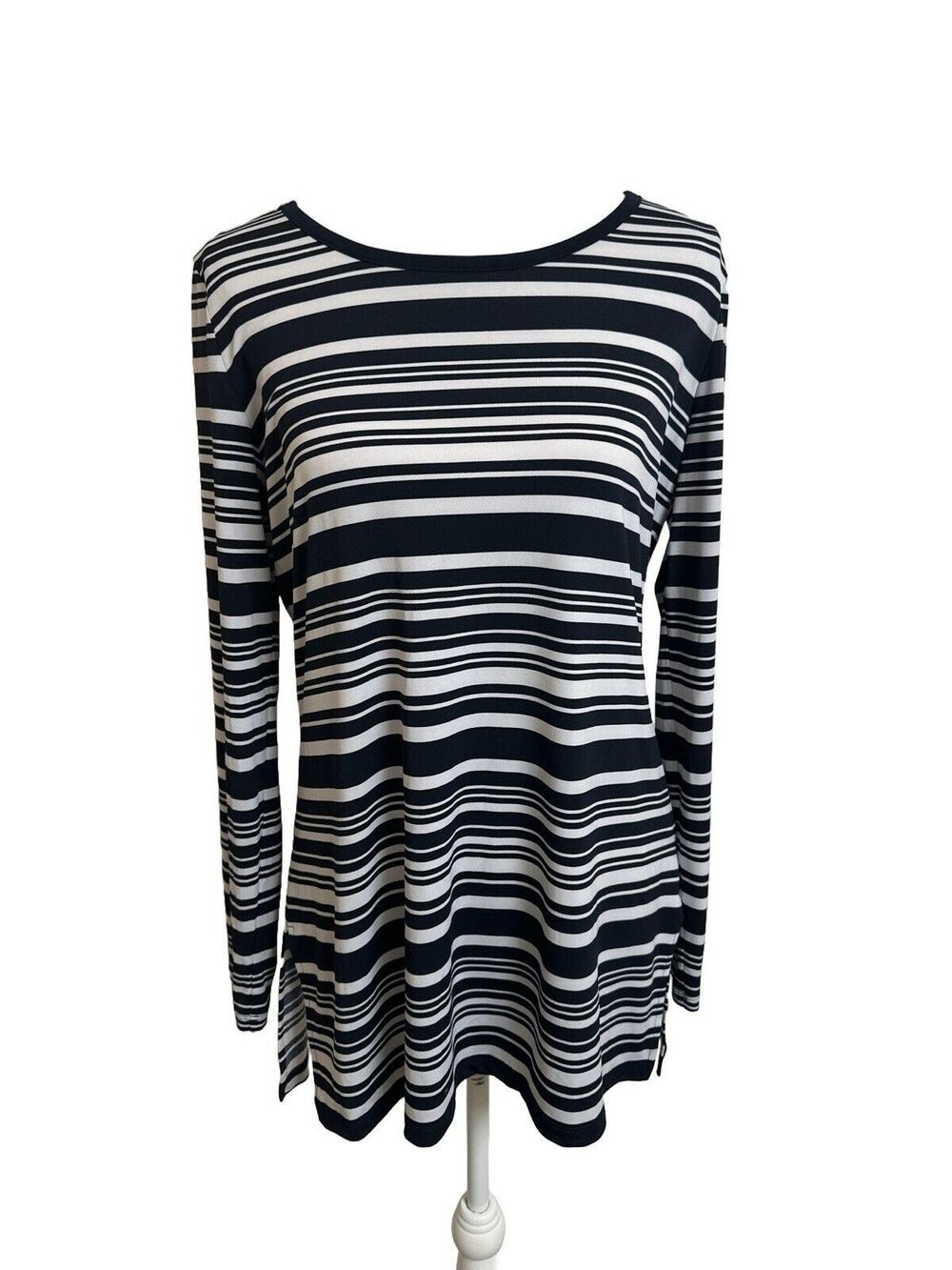 NWT Michael Kors Women's L Black & White Striped Knit Slinky Shirt Top Large NEW